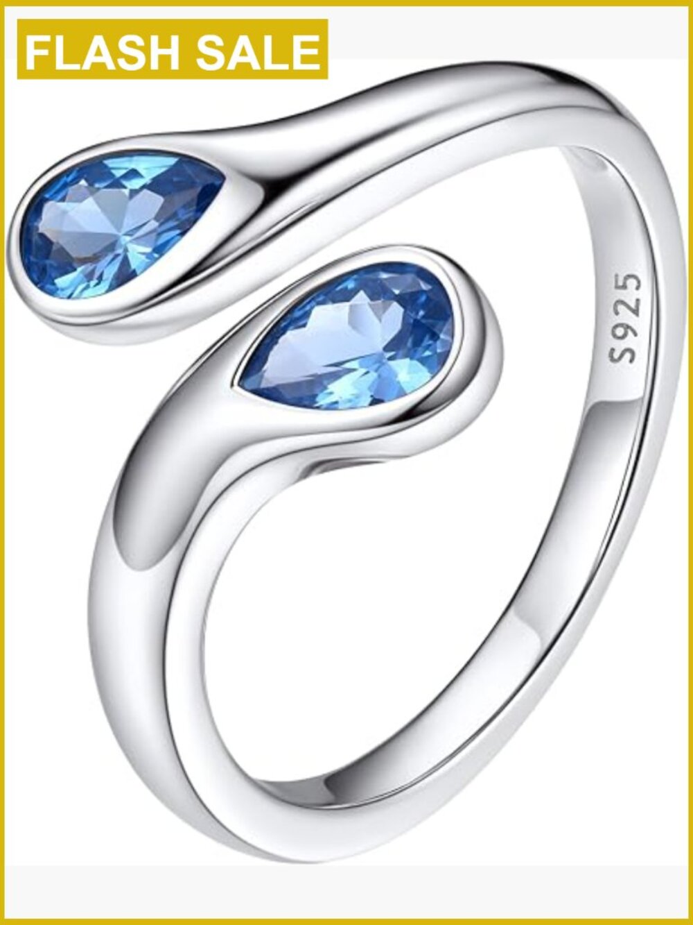 Dainty Sterling Silver Teardrop Ring Adjustable Band Toi et Moi Ring